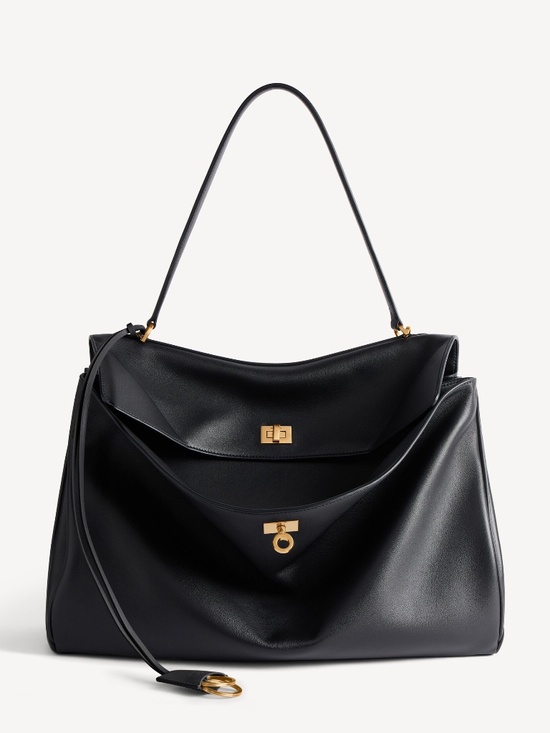 Balenciaga Handbags - BALENCIAGA Rodeo Large Black Smooth Calfskin Top Handle Bag; Aged Gold Hardware